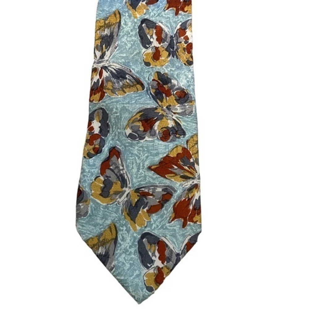 BOSS Hugo Boss blue multicolor painted butterfly print silk tie